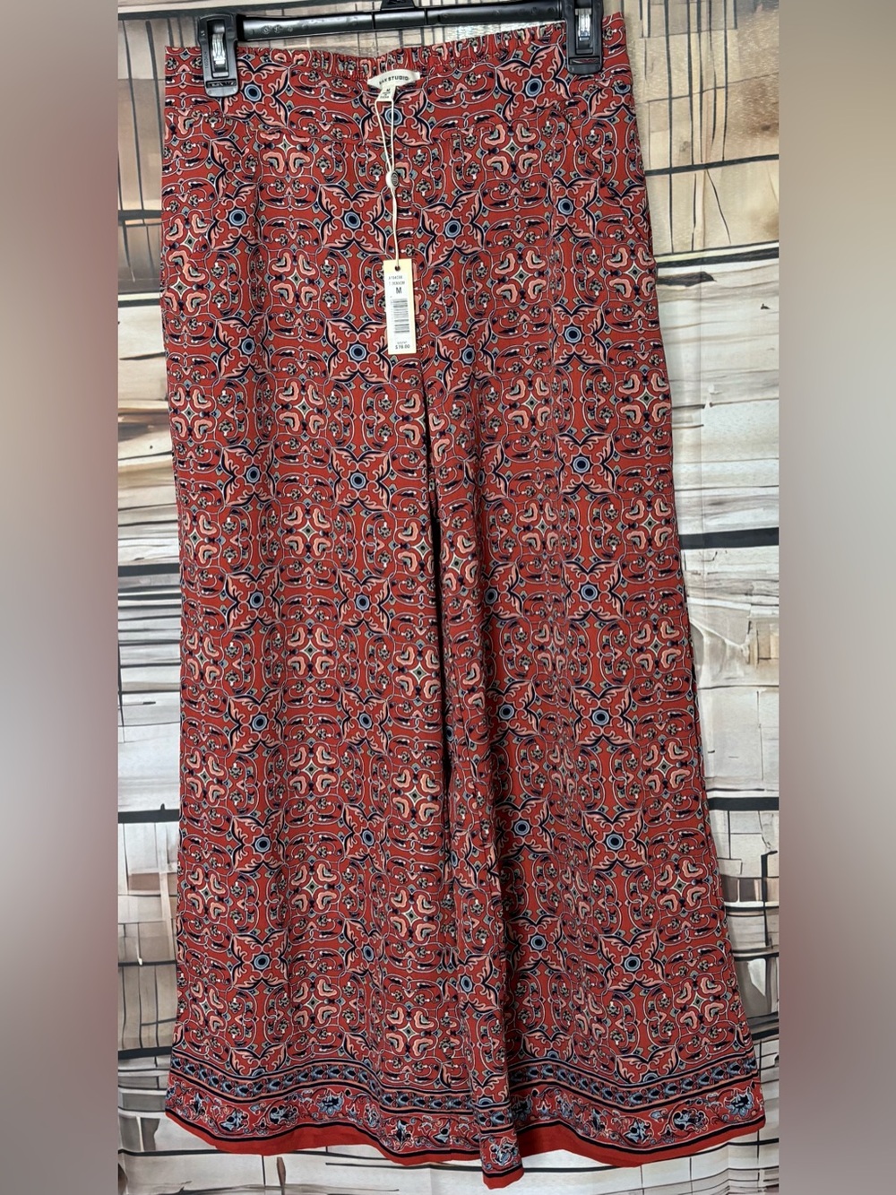 Max Studio NWT Rust Red Printed Wide Leg Palazzo Pants Medium